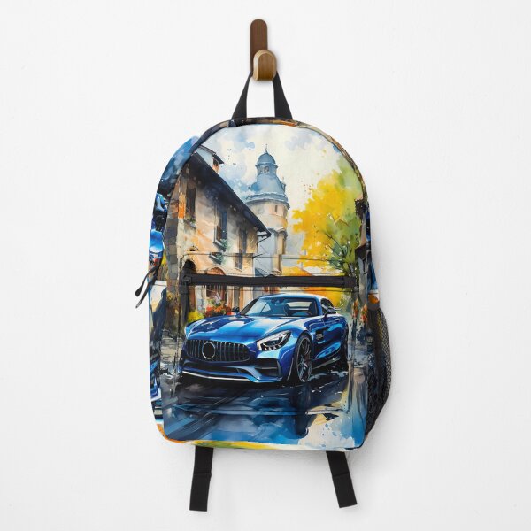 Item preview, Brilliant Blue Sports Car Parked In Sunny European Village Street designed and sold by RevUpDesign.