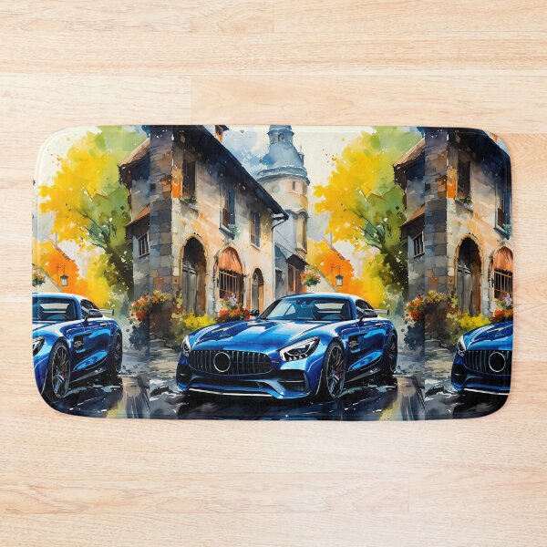 Item preview, Brilliant Blue Sports Car Parked In Sunny European Village Street designed and sold by RevUpDesign.