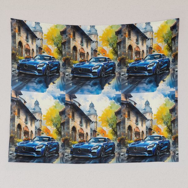 Item preview, Brilliant Blue Sports Car Parked In Sunny European Village Street designed and sold by RevUpDesign.