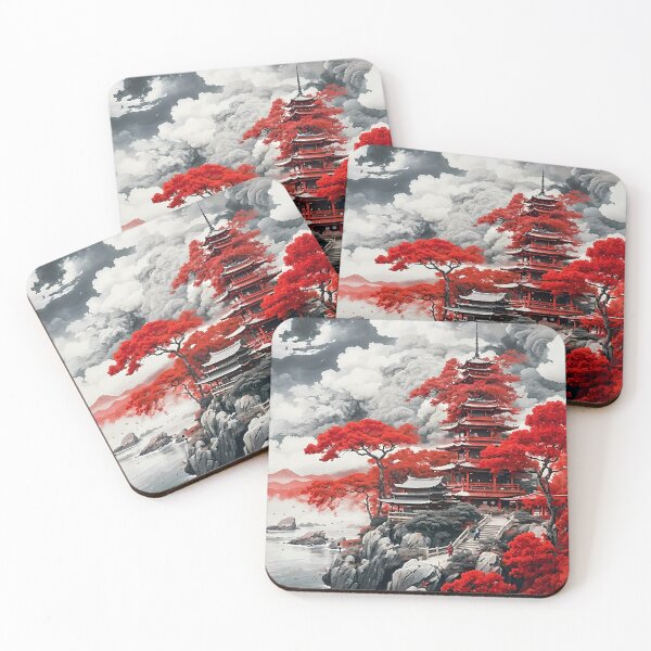 Item preview, Red Pagoda on Cliffside designed and sold by Bobkataaa.