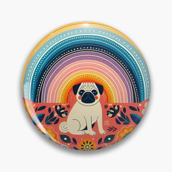 Item preview, Scandinavian Folk Art Cute Patterned Pug Puppy Dog and Rainbow by heidiannemorris © designed and sold by FOLK ART FUSION by heidiannemorris.