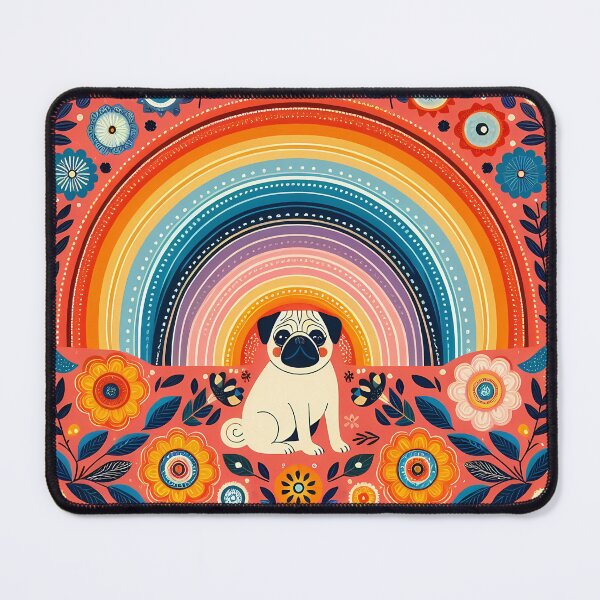 Item preview, Scandinavian Folk Art Cute Patterned Pug Puppy Dog and Rainbow by heidiannemorris © designed and sold by FOLK ART FUSION by heidiannemorris.