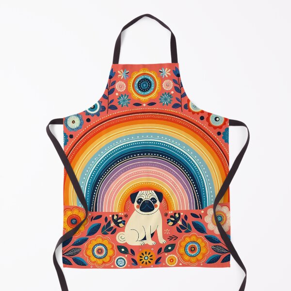 Item preview, Scandinavian Folk Art Cute Patterned Pug Puppy Dog and Rainbow by heidiannemorris © designed and sold by FOLK ART FUSION by heidiannemorris.