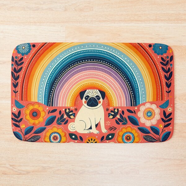 Item preview, Scandinavian Folk Art Cute Patterned Pug Puppy Dog and Rainbow by heidiannemorris © designed and sold by FOLK ART FUSION by heidiannemorris.