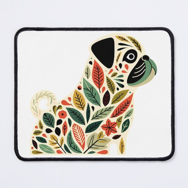 Item preview, Enchanted Forest Cute Pug Dog - Scandinavian Folk Art by heidiannemorris © designed and sold by FOLK ART FUSION by heidiannemorris.