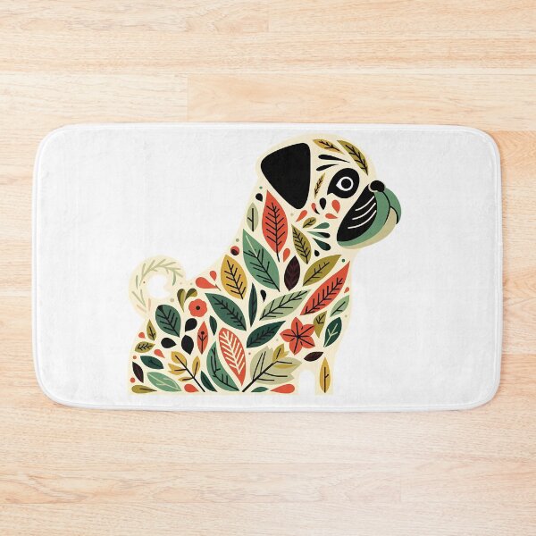 Item preview, Enchanted Forest Cute Pug Dog - Scandinavian Folk Art by heidiannemorris © designed and sold by FOLK ART FUSION by heidiannemorris.