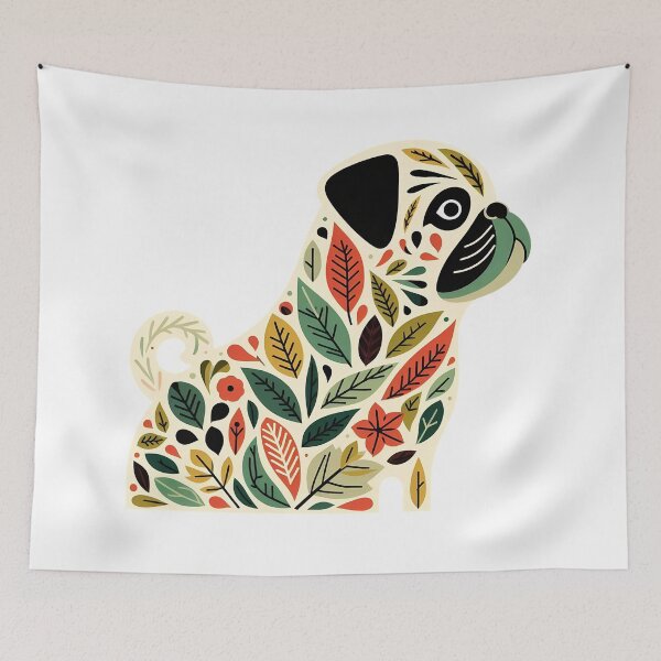 Item preview, Enchanted Forest Cute Pug Dog - Scandinavian Folk Art by heidiannemorris © designed and sold by FOLK ART FUSION by heidiannemorris.