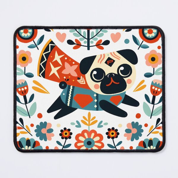 Item preview, Super Pug Dog Hero Power - Scandinavian Folk Art by heidiannemorris © designed and sold by FOLK ART FUSION by heidiannemorris.