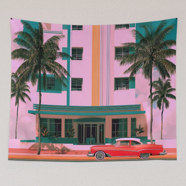 Item preview, Miami Art Deco Retro Hotel – Blue Rose Wall Art designed and sold by SkylineVistas Designs.