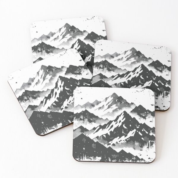 Item preview, Bold black-and-white halftone mountain landscape framed by a gritty, distressed border. Ideal for posters, album art, and edgy branding projects requiring rugged natural imagery. designed and sold by Dejbar.