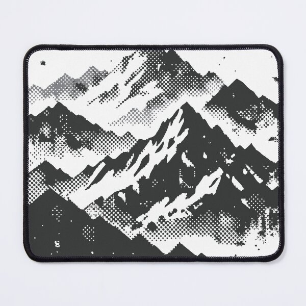 Item preview, Bold black-and-white halftone mountain landscape framed by a gritty, distressed border. Ideal for posters, album art, and edgy branding projects requiring rugged natural imagery. designed and sold by Dejbar.