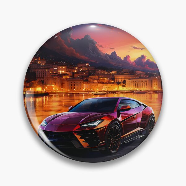 Item preview, Sleek Exotic Sports Car Gleaming Beside Lit Village Water Edge designed and sold by RevUpDesign.