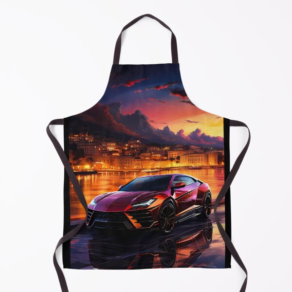 Item preview, Sleek Exotic Sports Car Gleaming Beside Lit Village Water Edge designed and sold by RevUpDesign.