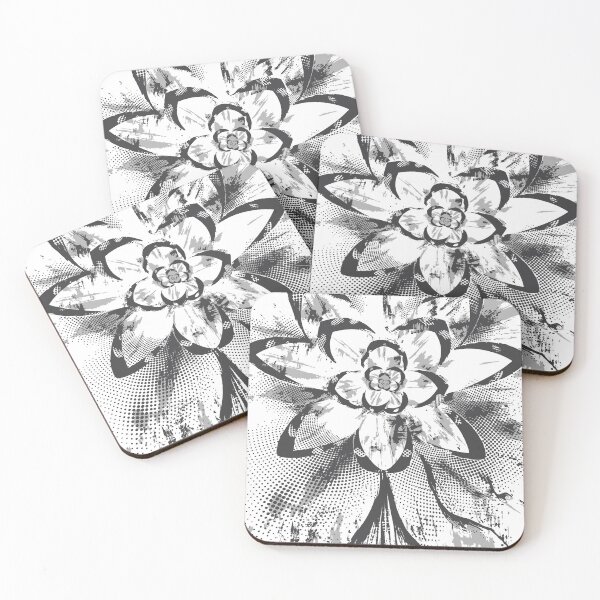 Item preview, A striking monochrome artwork featuring a stylized flower with bold ink strokes, halftone dots, and splatter textures. Ideal for creative backgrounds designed and sold by Dejbar.