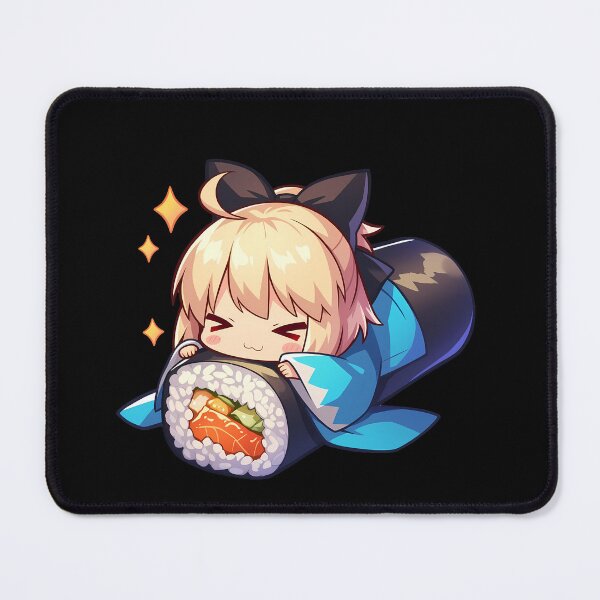 Item preview, Sakura Saber Okita Souji Cheerful Sushi Chibi Kawaii Fate Grand Order Game Girl designed and sold by CarlosBender.