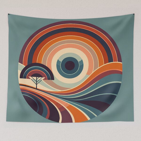 Item preview, Retro Geometric Sunset Landscape designed and sold by InkSmithery.
