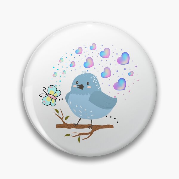 Item preview, Gentle Bluebird - Cute Bird Perched with Hearts and Butterfly designed and sold by Love3Happy.