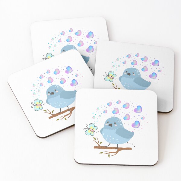 Item preview, Gentle Bluebird - Cute Bird Perched with Hearts and Butterfly designed and sold by Love3Happy.