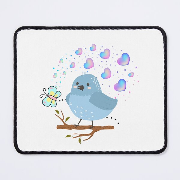 Item preview, Gentle Bluebird - Cute Bird Perched with Hearts and Butterfly designed and sold by Love3Happy.