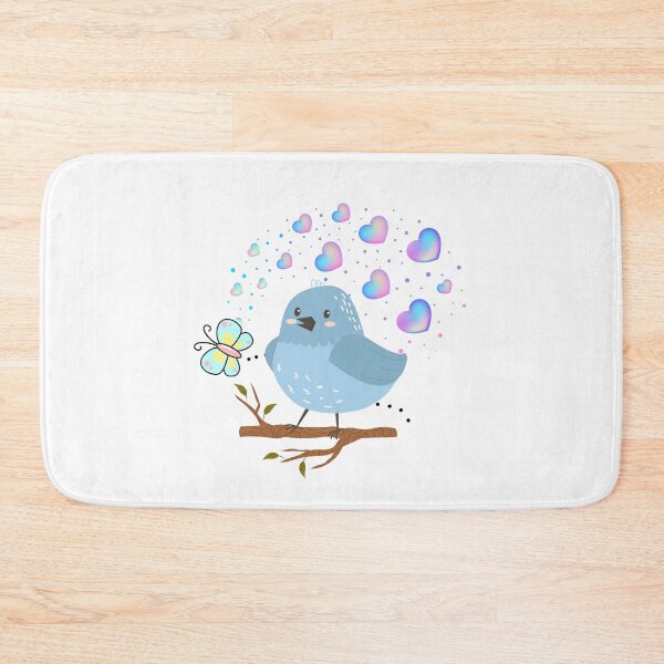 Item preview, Gentle Bluebird - Cute Bird Perched with Hearts and Butterfly designed and sold by Love3Happy.