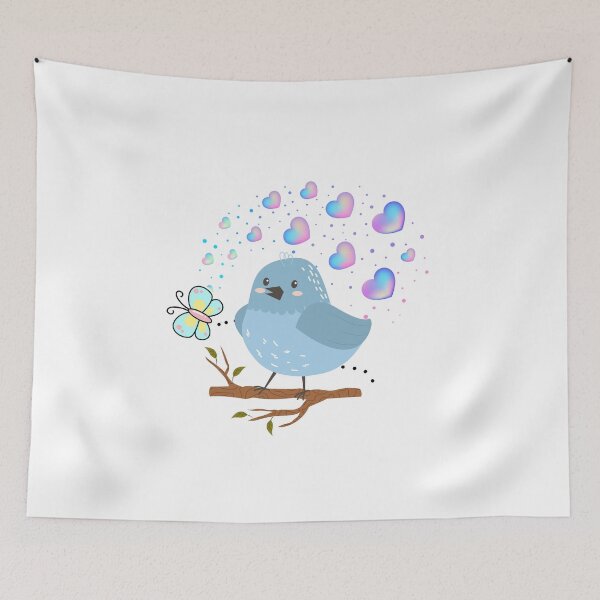 Item preview, Gentle Bluebird - Cute Bird Perched with Hearts and Butterfly designed and sold by Love3Happy.
