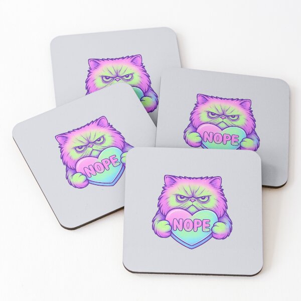 Item preview, Grumpy Pastel Fluffy Cat Nope Conversation Heart designed and sold by MarCinu Art.