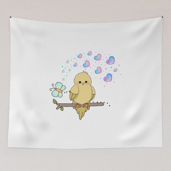 Item preview, Sunny Chirper - Cute Yellow Bird with Hearts and Butterfly designed and sold by Love3Happy.