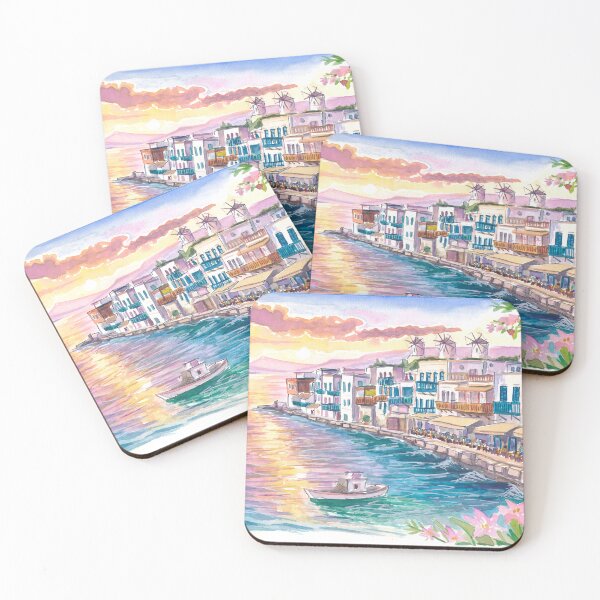 Item preview, Little Venice Mykonos Windmills Restaurants at Golden Sunset designed and sold by artshop77.