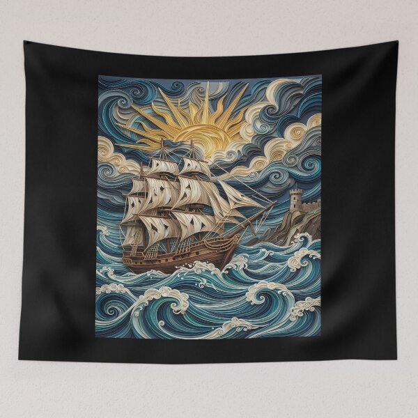 Item preview, Sailing Ship in Stormy Seas Artwork designed and sold by Bryghte.