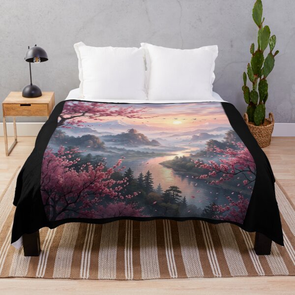 Item preview, Serene Asian Landscape with Cherry Blossoms designed and sold by ChiqueAvenue.