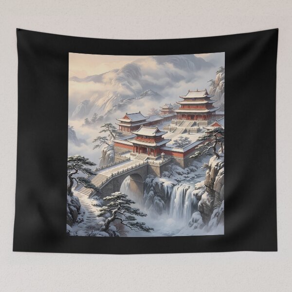 Item preview, Snowy Asian Temple Landscape designed and sold by ChiqueAvenue.