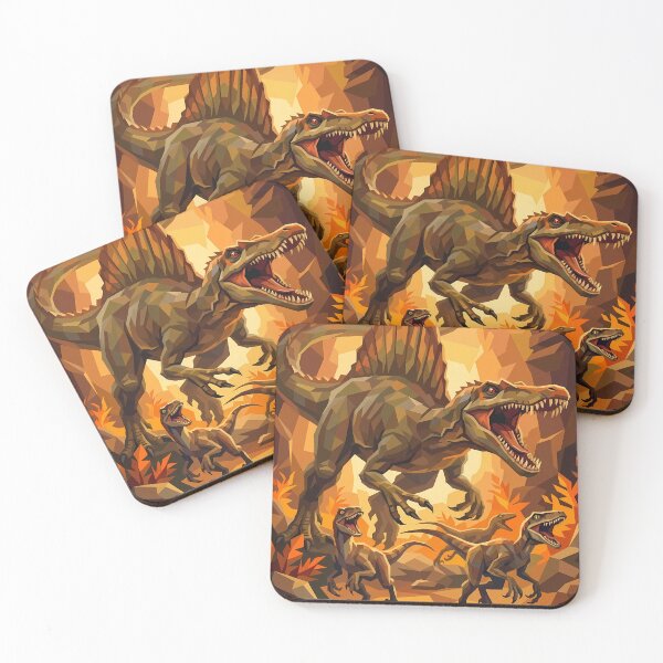Item preview, Spinosaurus and Raptors in Geometric Style designed and sold by CandyCaneKennie.