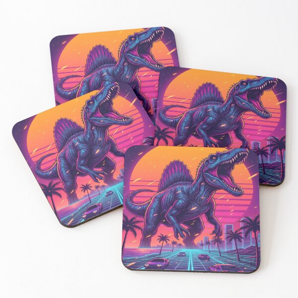 Item preview, Spinosaurus in Synthwave Cityscape designed and sold by ChiqueAvenue.