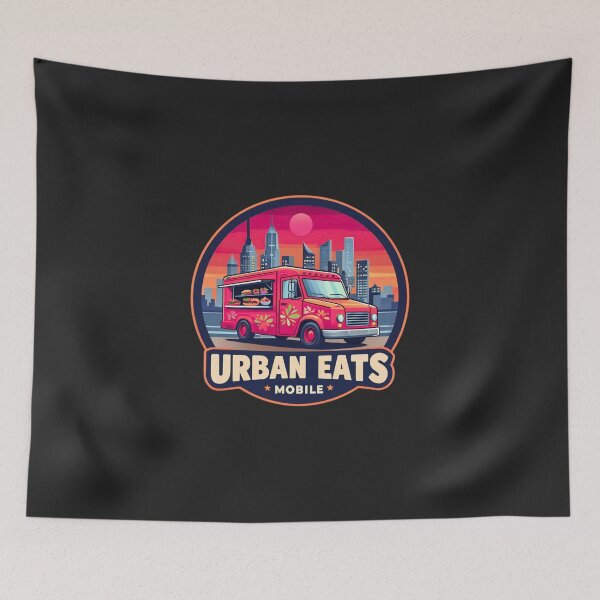 Item preview, Urban Eats Mobile Food Truck - Retro Sunset Cityscape Street Food Art designed and sold by Wonder Pixel Studio.