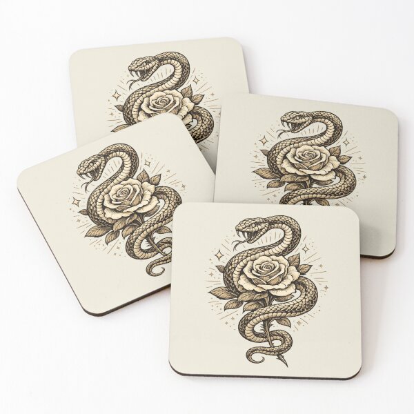 Item preview, Snake and Rose Tattoo Illustration – Two Color Traditional Art designed and sold by DrizzyV.