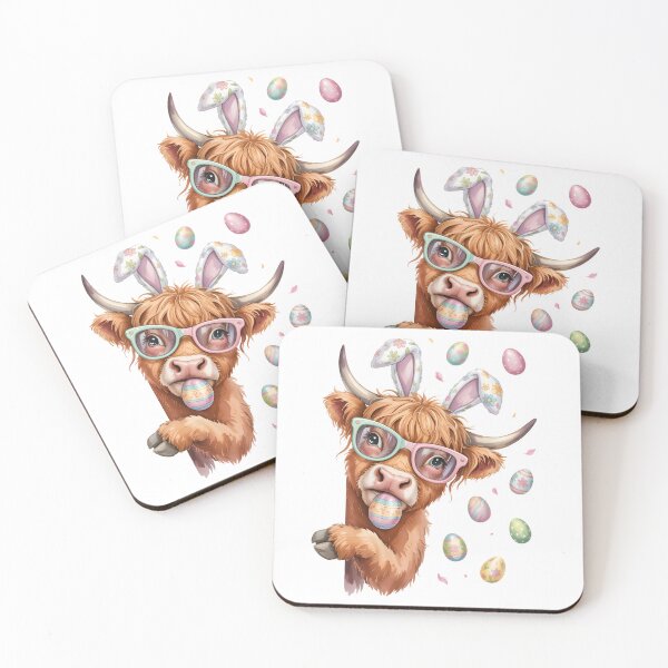 Item preview, Easter Highland Cow with Bunny Ears and Pastel Eggs designed and sold by Snifferius.