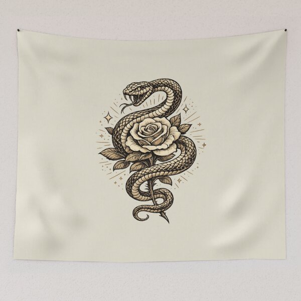 Item preview, Snake and Rose Tattoo Illustration – Two Color Traditional Art designed and sold by DrizzyV.