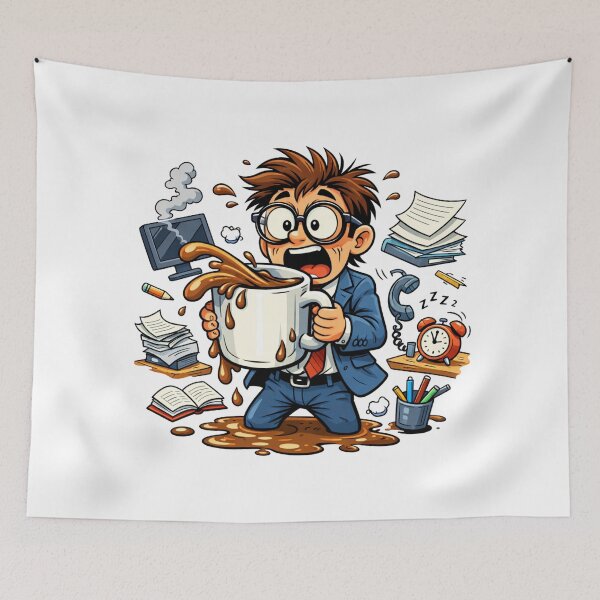 Item preview, Overcaffeinated Office Chaos – Funny Cartoon Work Stress Illustration designed and sold by TTStudio.