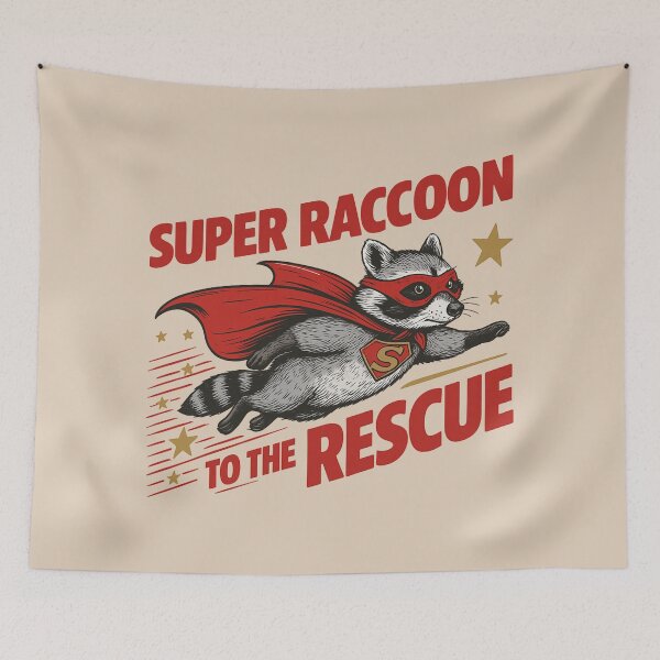 Item preview, Super Raccoon To The Rescue Cartoon Animal designed and sold by NosandEdgy.