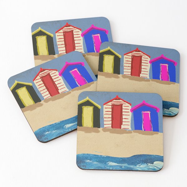 Item preview, beach huts at the Seaside sand surf clear day blue sky designed and sold by empressbat merch.