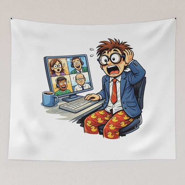 Artikelvorschau, Oben Business, unten Pyjama – Lustiger Homeoffice-Cartoon entworfen und verkauft von TTStudio.