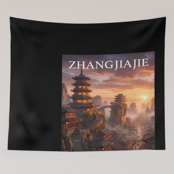 Item preview, Zhangjiajie landscape with traditional architecture designed and sold by DeBrainstore.