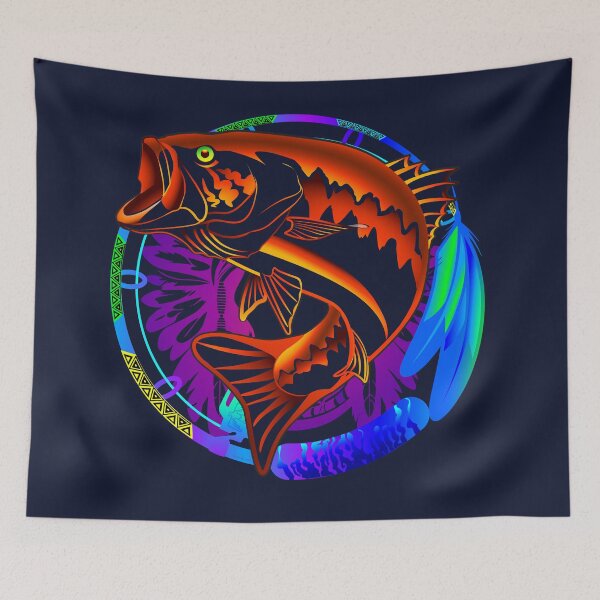Item preview, Tribal Bass Fishing Art – Bold Neon Freshwater Angler Design designed and sold by Color4Nature.