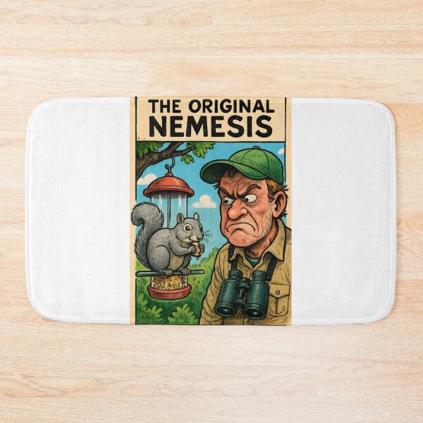 Item preview, The Original Nemesis: Frustrated Birder vs. Bird Seed Squirrel | Funny Birdwatching Comic Art designed and sold by NatureNookTees.