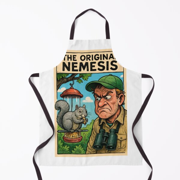 Item preview, The Original Nemesis: Frustrated Birder vs. Bird Seed Squirrel | Funny Birdwatching Comic Art designed and sold by NatureNookTees.