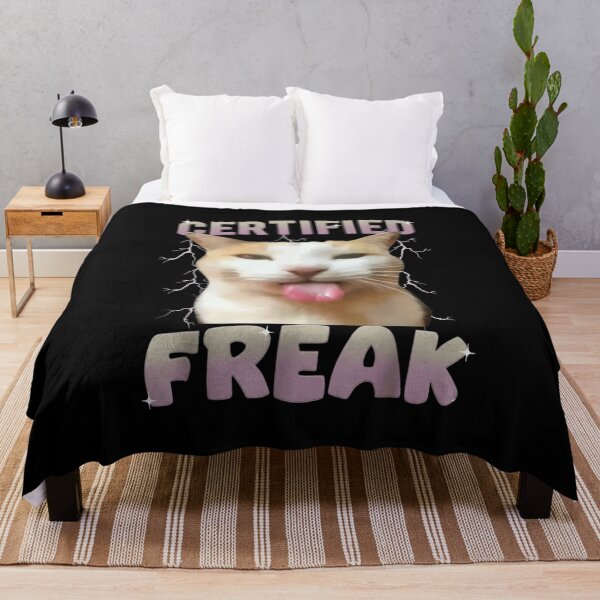Item preview, Funny Certified Freak Cat With Tongue Out Sarcastic Pet Meme Graphic designed and sold by RenettaFunky.