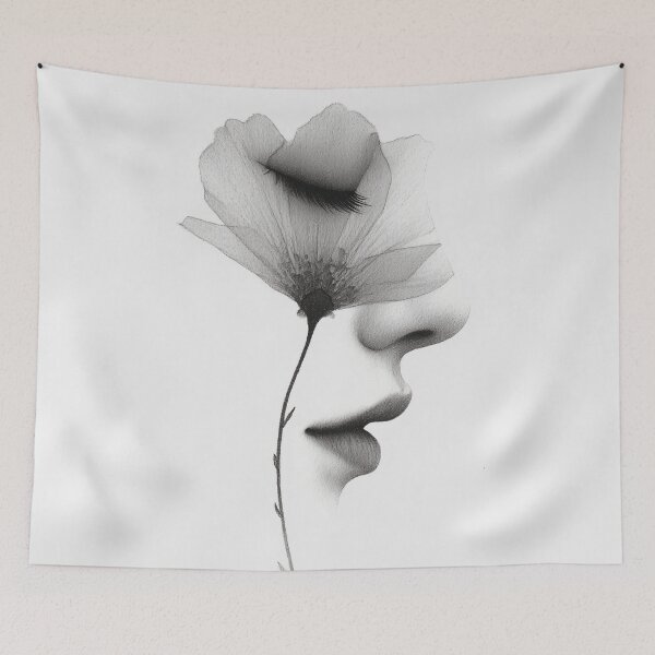 Item preview, Floral Soul – Minimalist Face and Flower Double Exposure Art designed and sold by GM-Creativeone.