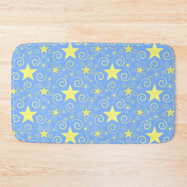 Item preview, Gold Stars with Swirls Halfdrop Sky Blue designed and sold by Art in My Loft.