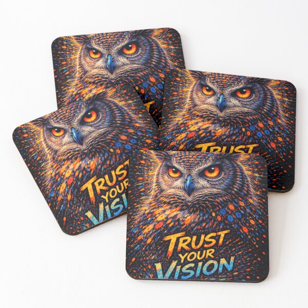 Item preview, Trust Your Vision – Neon Owl Cyberpunk Art with Inspirational Quote designed and sold by kastabembe.