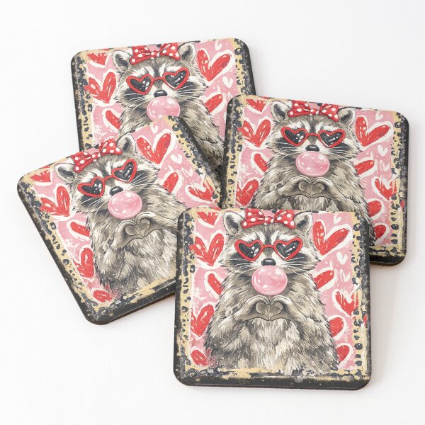 Item preview, Vintage Leopard Funny Valentine Raccoon Lover Heart XOXO designed and sold by Starry Night Creative Art.